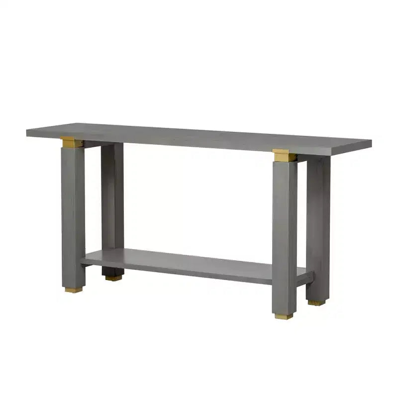 Okak Table console étroite moderne de 160 cm, Table d'entrée avec accents métalliques et étagère ouverte, Table d'appoint pour salon, couloir, Gris