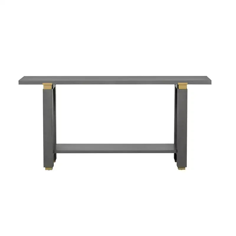 Okak Table console étroite moderne de 160 cm, Table d'entrée avec accents métalliques et étagère ouverte, Table d'appoint pour salon, couloir, Gris