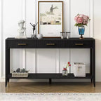Okak 60IN Modern Narrow Console Table with Storage Shelf, Entry Table with 3 Drawers and Metal Handle, Accent Table for Living Room, Foyer, Black