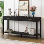Okak 60IN Table Console Étroite Moderne avec Étagère de Rangement, Table d'Entrée avec 3 Tiroirs et Poignée en Métal, Table d'Appoint pour Salon, Foyer, Noir