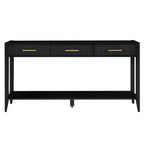 Okak 60IN Table Console Étroite Moderne avec Étagère de Rangement, Table d'Entrée avec 3 Tiroirs et Poignée en Métal, Table d'Appoint pour Salon, Foyer, Noir