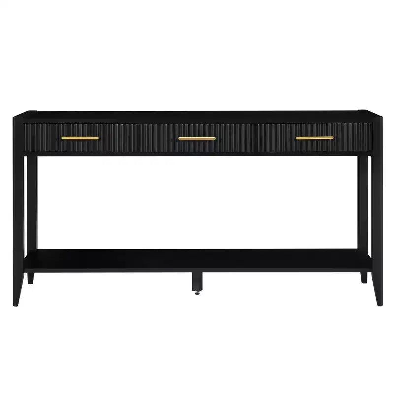 Okak 60IN Table Console Étroite Moderne avec Étagère de Rangement, Table d'Entrée avec 3 Tiroirs et Poignée en Métal, Table d'Appoint pour Salon, Foyer, Noir