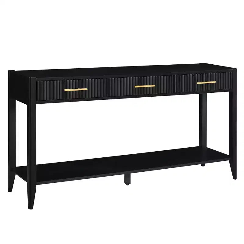 Okak 60IN Table Console Étroite Moderne avec Étagère de Rangement, Table d'Entrée avec 3 Tiroirs et Poignée en Métal, Table d'Appoint pour Salon, Foyer, Noir