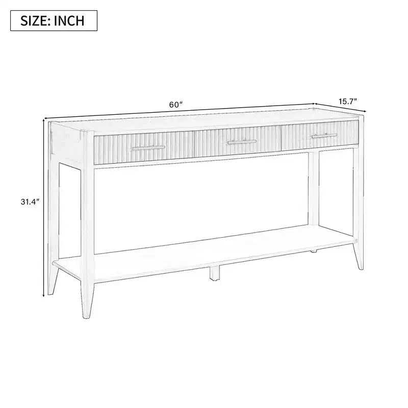 Okak 60IN Table Console Étroite Moderne avec Étagère de Rangement, Table d'Entrée avec 3 Tiroirs et Poignée en Métal, Table d'Appoint pour Salon, Foyer, Noir