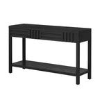 Table console moderne Okak de 130 cm avec placage en frêne et design rayé, table d'entrée avec 2 tiroirs, table de couloir pour salon, foyer, noir