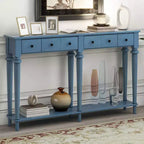 Okak Table d'entrée rétro de 151,9 cm avec 4 tiroirs, Console étroite avec étagères ouvertes, Table de couloir pour salon, hall d'entrée, Bleu marine