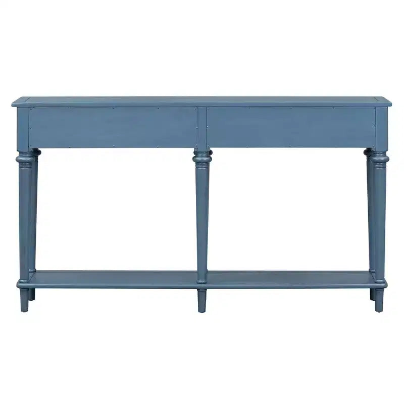 Okak Table d'entrée rétro de 151,9 cm avec 4 tiroirs, Console étroite avec étagères ouvertes, Table de couloir pour salon, hall d'entrée, Bleu marine