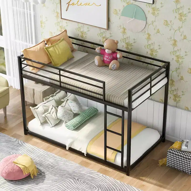 Okak 77.1IN Lit superposé en métal de taille double, lit double avec échelle et garde-corps de sécurité, lits superposés pour enfants pour chambre à coucher, dortoir, noir
