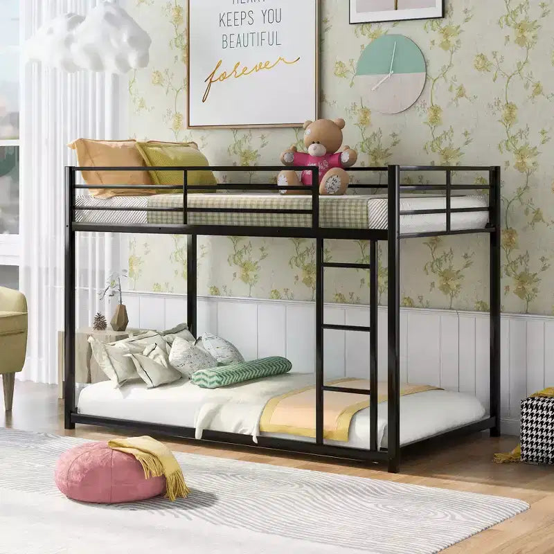 Okak 77.1IN Lit superposé en métal de taille double, lit double avec échelle et garde-corps de sécurité, lits superposés pour enfants pour chambre à coucher, dortoir, noir