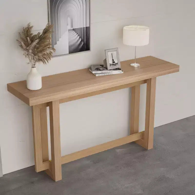 Okak 59.05IN Table console étroite minimaliste au design de pieds unique, table d'entrée avec plateau épais, table d'appoint pour salon, couloir, chêne