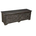 HomeRoots 52 Black Distressed Solid Wood Carved Floral Storage Ottoman