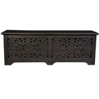 HomeRoots Pouf de rangement floral sculpté en bois massif vieilli noir 52