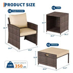 Ensemble de conversation d'extérieur 5 pièces avec 2 poufs et table, chaises longues en rotin PE tout temps avec coussins moelleux, parfait pour balcon, véranda