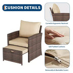 Ensemble de conversation d'extérieur 5 pièces avec 2 poufs et table, chaises longues en rotin PE tout temps avec coussins moelleux, parfait pour balcon, véranda