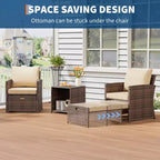 Ensemble de conversation d'extérieur 5 pièces avec 2 poufs et table, chaises longues en rotin PE tout temps avec coussins moelleux, parfait pour balcon, véranda