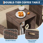 Ensemble de conversation d'extérieur 5 pièces avec 2 poufs et table, chaises longues en rotin PE tout temps avec coussins moelleux, parfait pour balcon, véranda