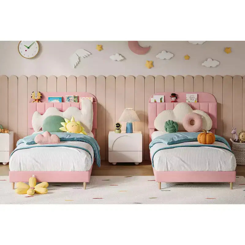 Cadre de lit plateforme double rembourré en velours avec tête de lit de rangement, lattes en bois durables, conception silencieuse, assemblage facile, aucun sommier tapissier requis