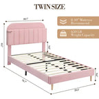 Cadre de lit plateforme double rembourré en velours avec tête de lit de rangement, lattes en bois durables, conception silencieuse, assemblage facile, aucun sommier tapissier requis