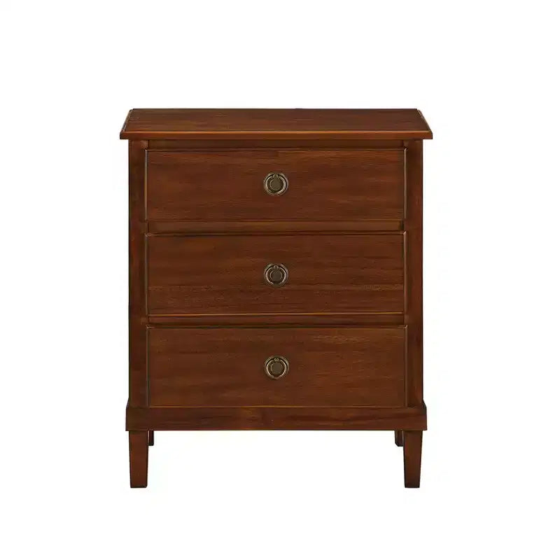 Table de chevet rustique GDFStudio Giulia en bois d'acacia avec 3 tiroirs, 61 cm
