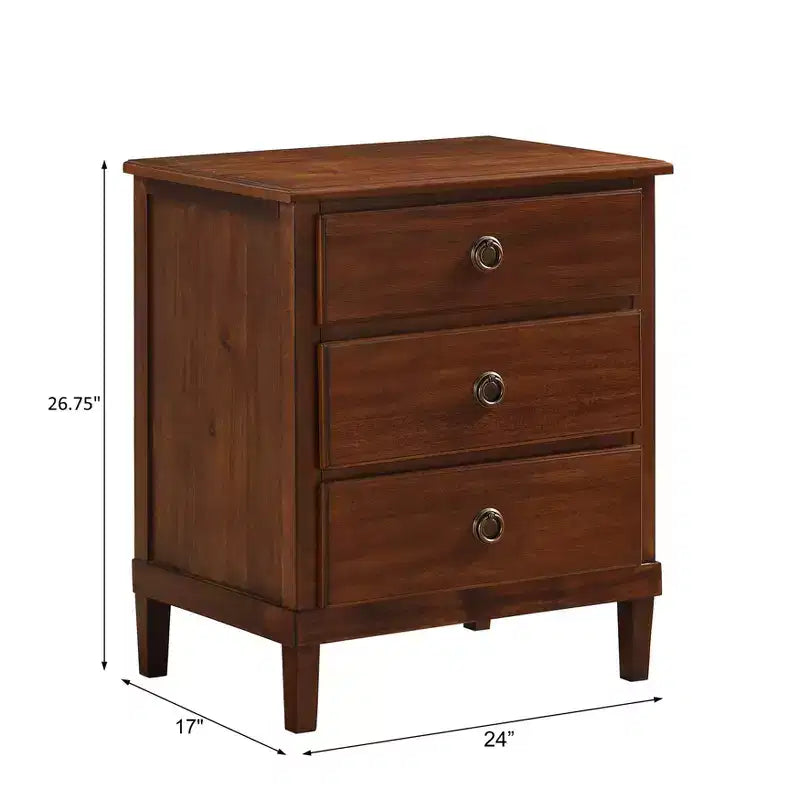 Table de chevet rustique GDFStudio Giulia en bois d'acacia avec 3 tiroirs, 61 cm