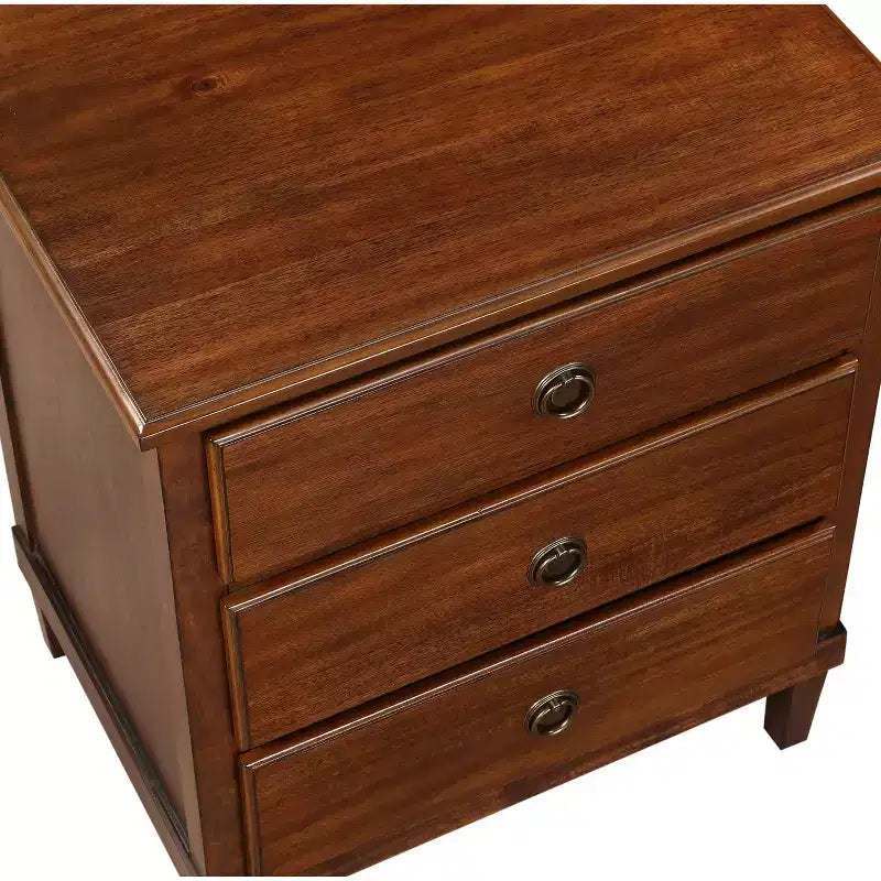 Table de chevet rustique GDFStudio Giulia en bois d'acacia avec 3 tiroirs, 61 cm