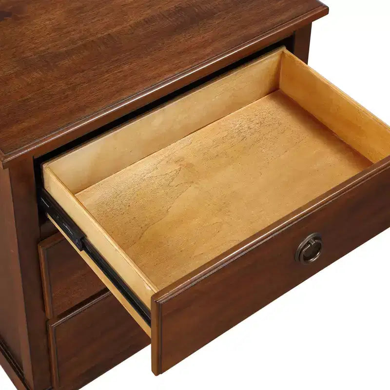 Table de chevet rustique GDFStudio Giulia en bois d'acacia avec 3 tiroirs, 61 cm