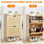 Meuble à chaussures 2 niveaux en rotin Peut contenir 12 à 18 paires pour l'entrée/le placard (Conception anti-basculement)