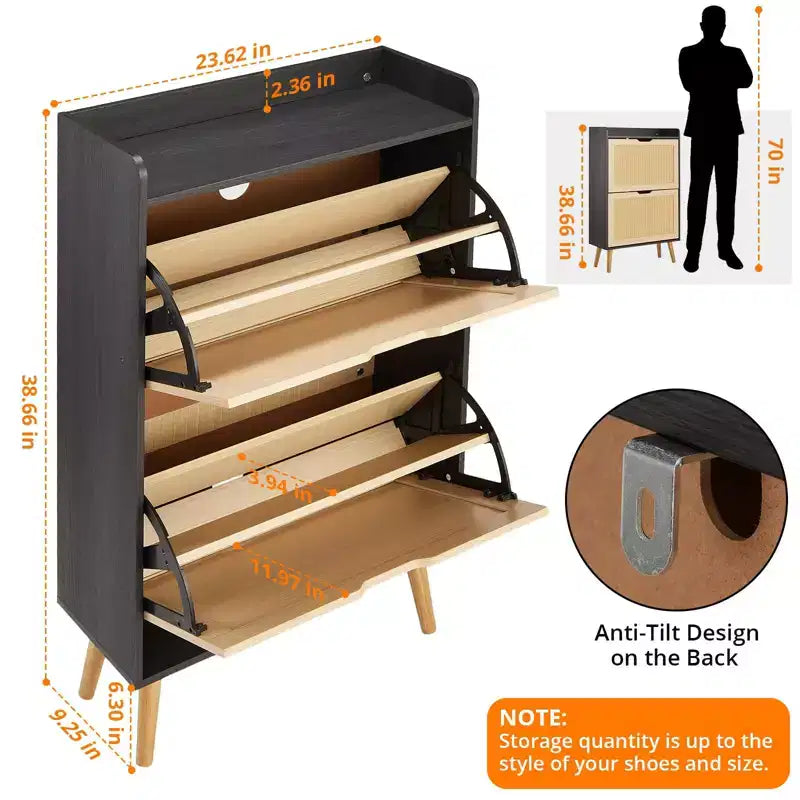 Meuble à chaussures 2 niveaux en rotin Peut contenir 12 à 18 paires pour l'entrée/le placard (Conception anti-basculement)