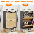 Meuble à chaussures 2 niveaux en rotin Peut contenir 12 à 18 paires pour l'entrée/le placard (Conception anti-basculement)