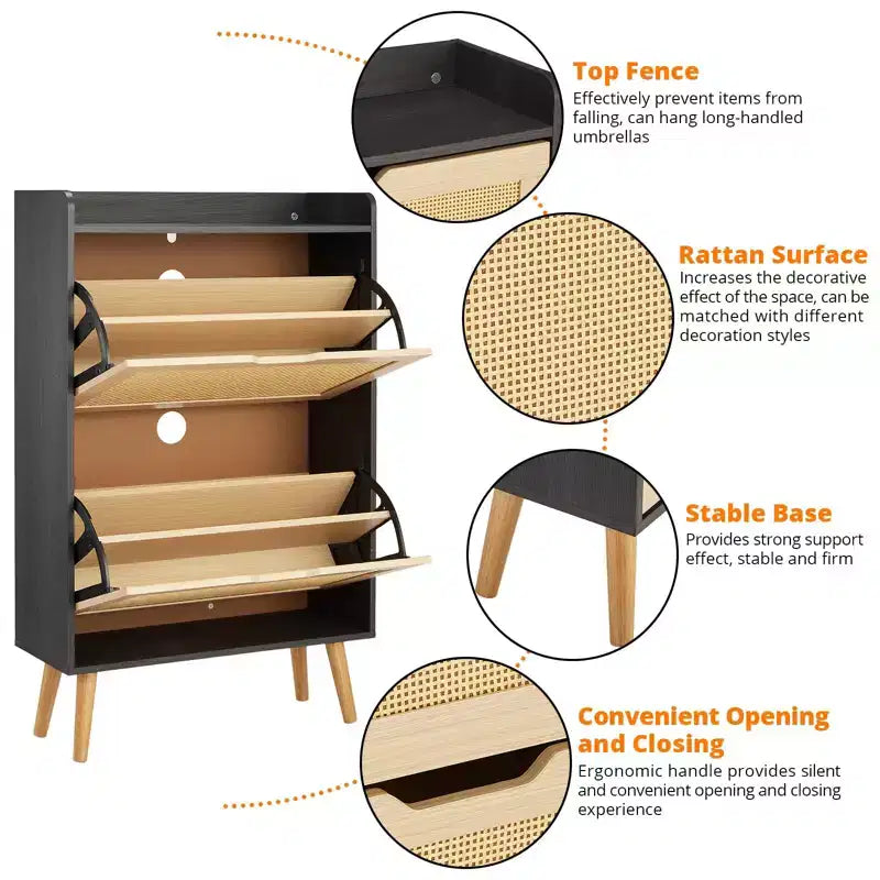 Meuble à chaussures 2 niveaux en rotin Peut contenir 12 à 18 paires pour l'entrée/le placard (Conception anti-basculement)