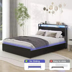 Cadre de lit complet Zevemomo avec 4 tiroirs de rangement, cadre de lit double avec tête de lit, LED, support à lattes en métal robuste, silencieux, noir