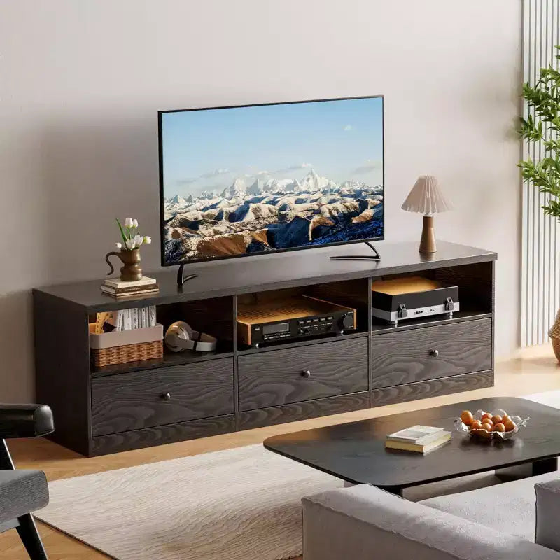 Meuble TV COZONY Mid-century moderne avec portes coulissantes, meuble de rangement pour salon