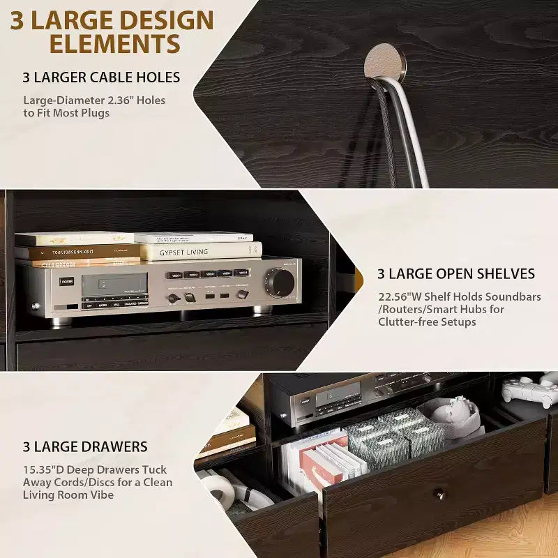 Meuble TV COZONY Mid-century moderne avec portes coulissantes, meuble de rangement pour salon