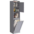 Dcolora Tall Bathroom Cabinet with Laundry Basket, Removable Laundry Basket with Handles, Compartment with Door