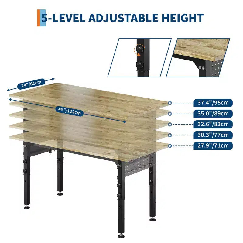 Établi robuste réglable 1000 kg - Table de travail roulante avec roulettes verrouillables et panneau perforé, poste de travail mobile du garage à la salle d'artisanat