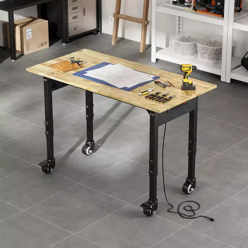 Établi robuste réglable 1000 kg - Table de travail roulante avec roulettes verrouillables et panneau perforé, poste de travail mobile du garage à la salle d'artisanat