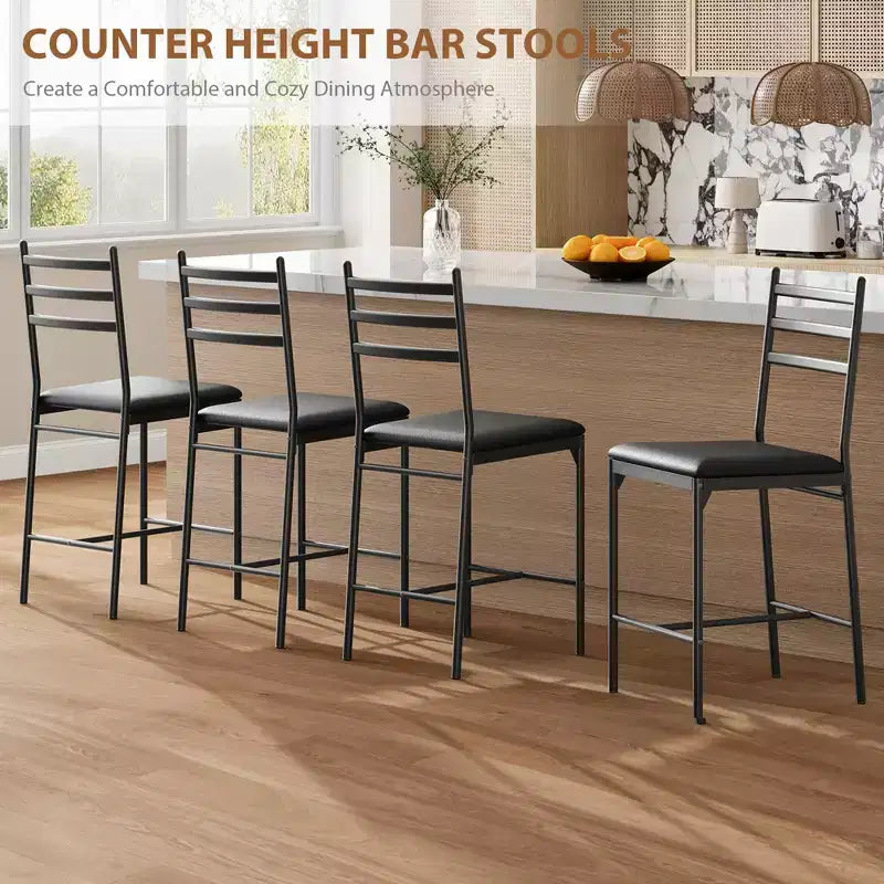 Lot de 2 tabourets de bar hauteur comptoir, chaises de bar rembourrées en similicuir avec coussin épais, dossier et repose-pieds pour îlot de cuisine