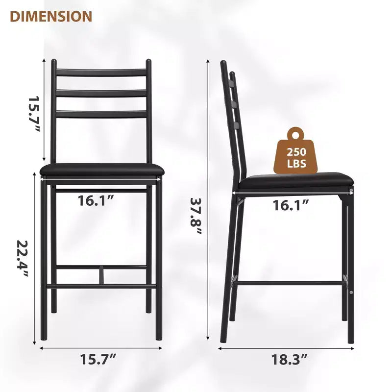 Lot de 2 tabourets de bar hauteur comptoir, chaises de bar rembourrées en similicuir avec coussin épais, dossier et repose-pieds pour îlot de cuisine