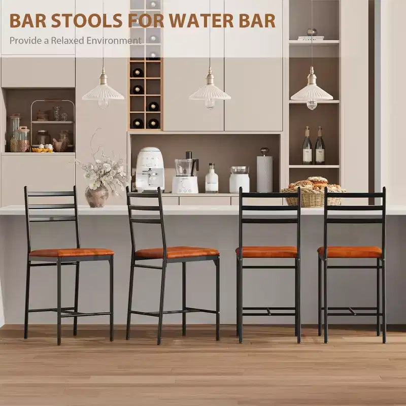 Lot de 2 tabourets de bar hauteur comptoir, chaises de bar rembourrées en similicuir avec coussin épais, dossier et repose-pieds pour îlot de cuisine