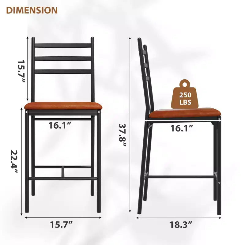 Lot de 2 tabourets de bar hauteur comptoir, chaises de bar rembourrées en similicuir avec coussin épais, dossier et repose-pieds pour îlot de cuisine