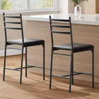 2 Pack Counter Height Bar Stools, Upholstered Faux Leather Bar Chairs with Thick Cushion, Back Support and Footrest for Kitchen Island