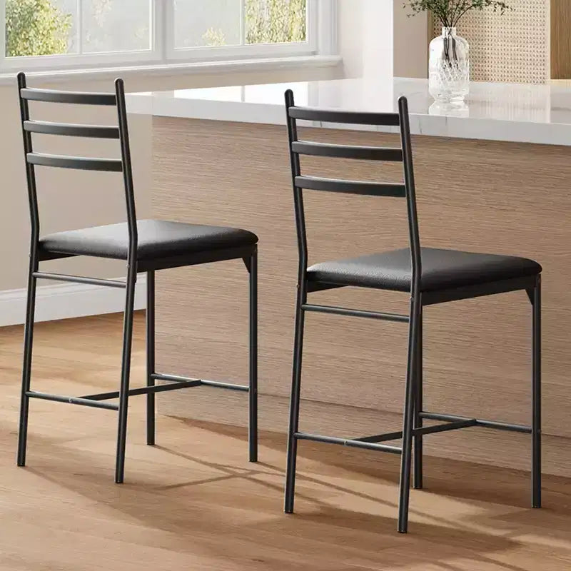 2 Pack Counter Height Bar Stools, Upholstered Faux Leather Bar Chairs with Thick Cushion, Back Support and Footrest for Kitchen Island