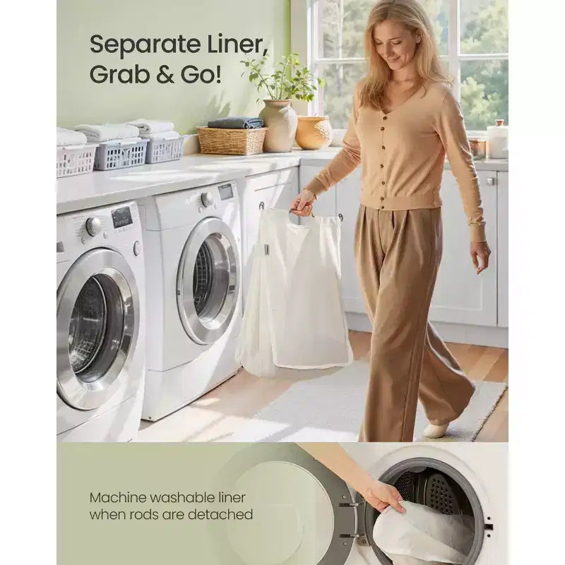 Panier à linge tressé à la main de 95 litres avec couvercle et doublure lavable, panier en jacinthe d'eau naturelle avec pieds en bois, cadre en acier