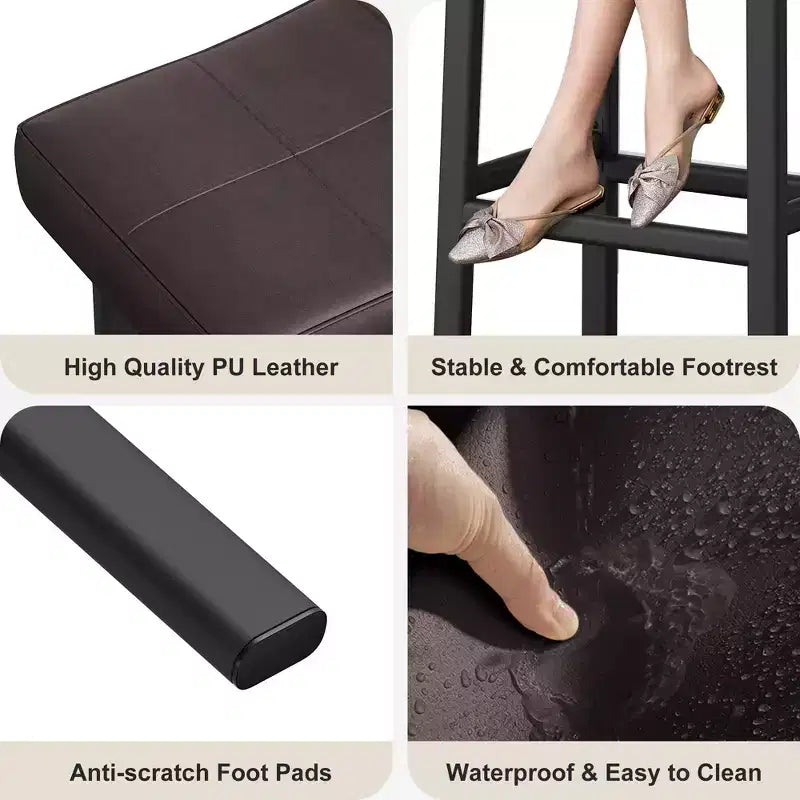Tabourets de bar en cuir PU de 61 cm, lot de 2, tabourets de bar hauteur comptoir, pieds en métal, sièges épais en forme de selle, tabourets de petit-déjeuner, pour la cuisine