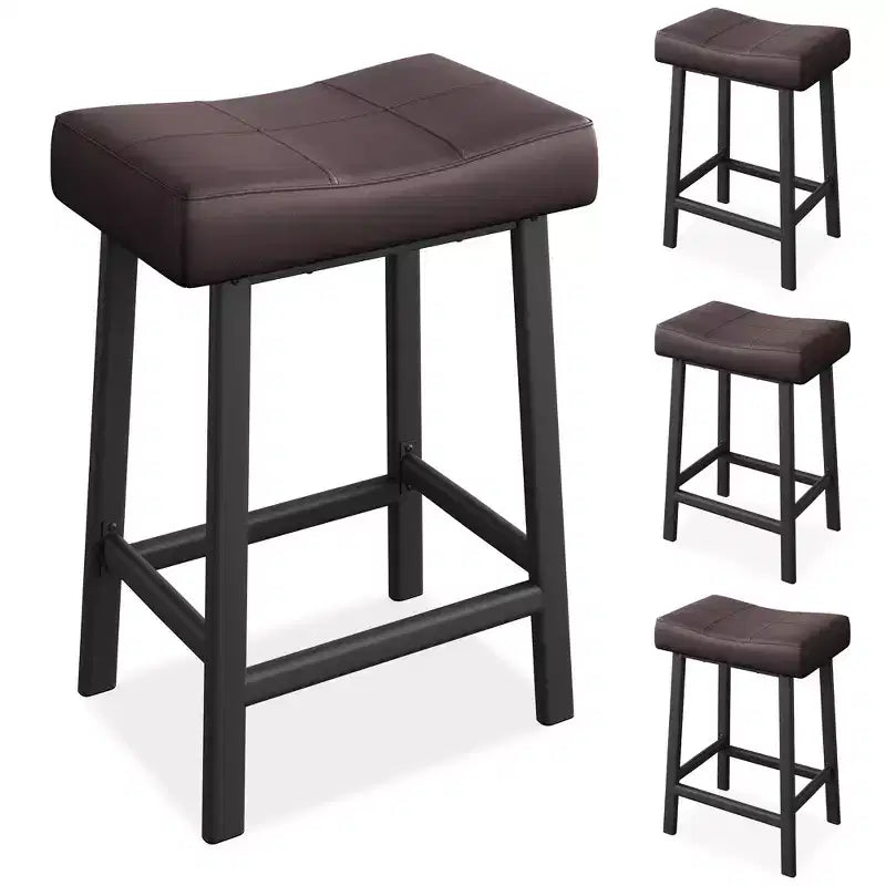 Tabourets de bar en cuir PU de 61 cm, lot de 2, tabourets de bar hauteur comptoir, pieds en métal, sièges épais en forme de selle, tabourets de petit-déjeuner, pour la cuisine