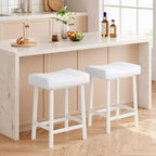 Tabourets de bar en cuir PU de 61 cm, lot de 2, tabourets de bar hauteur comptoir, pieds en métal, sièges épais en forme de selle, tabourets de petit-déjeuner, pour la cuisine