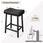 Tabourets de bar en cuir PU de 61 cm, lot de 2, tabourets de bar hauteur comptoir, pieds en métal, sièges épais en forme de selle, tabourets de petit-déjeuner, pour la cuisine