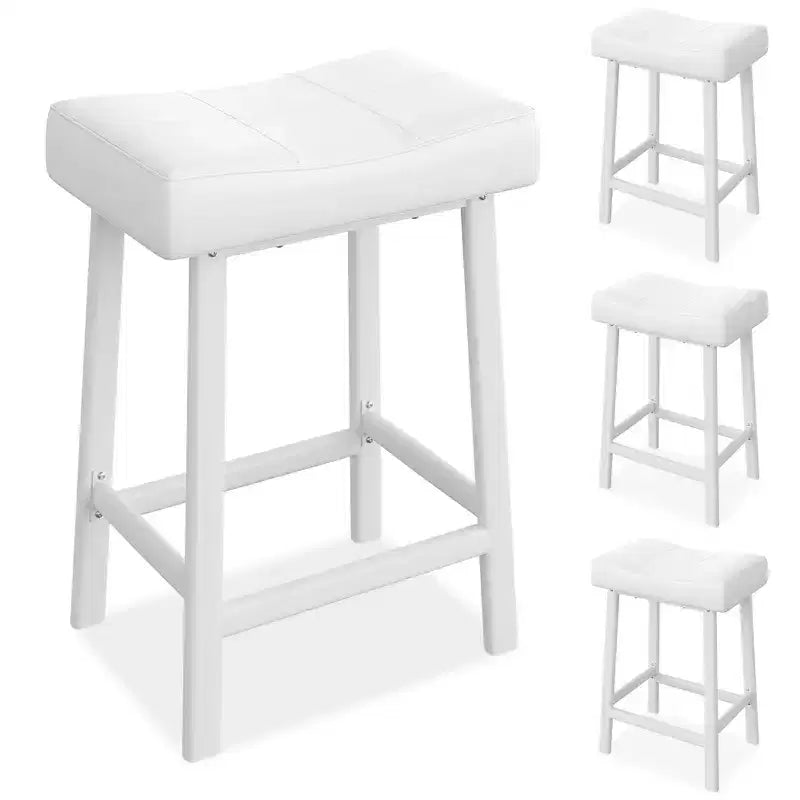 Tabourets de bar en cuir PU de 61 cm, lot de 2, tabourets de bar hauteur comptoir, pieds en métal, sièges épais en forme de selle, tabourets de petit-déjeuner, pour la cuisine