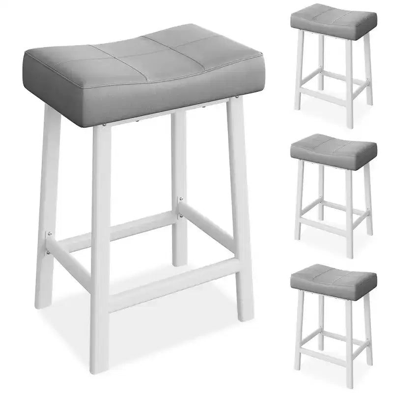 Tabourets de bar en cuir PU de 61 cm, lot de 2, tabourets de bar hauteur comptoir, pieds en métal, sièges épais en forme de selle, tabourets de petit-déjeuner, pour la cuisine