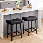 Tabourets de bar en cuir PU de 61 cm, lot de 2, tabourets de bar hauteur comptoir, pieds en métal, sièges épais en forme de selle, tabourets de petit-déjeuner, pour la cuisine